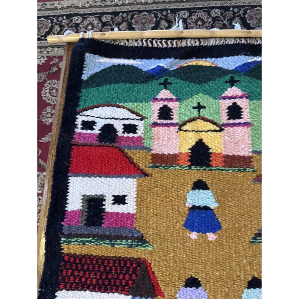 Mexican Folk Art Wall Tapestry Rug Handwoven Ethnic Southwest Decor 42
